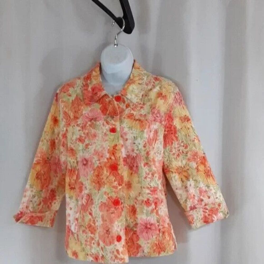 Rebecca Malone size medium pastel floral embroidered 3/4 sleeve blazer